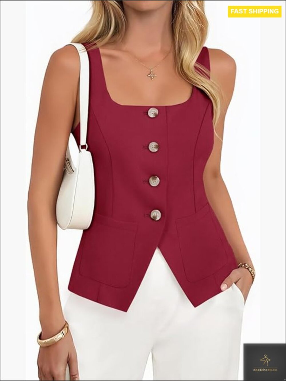 Sleeveless Waistcoat Blazer Vest Square Neck Business Chic Summer Tank Top